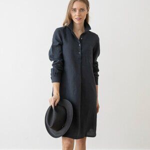LinenMe Camilla Dress Navy Large 100% Linen